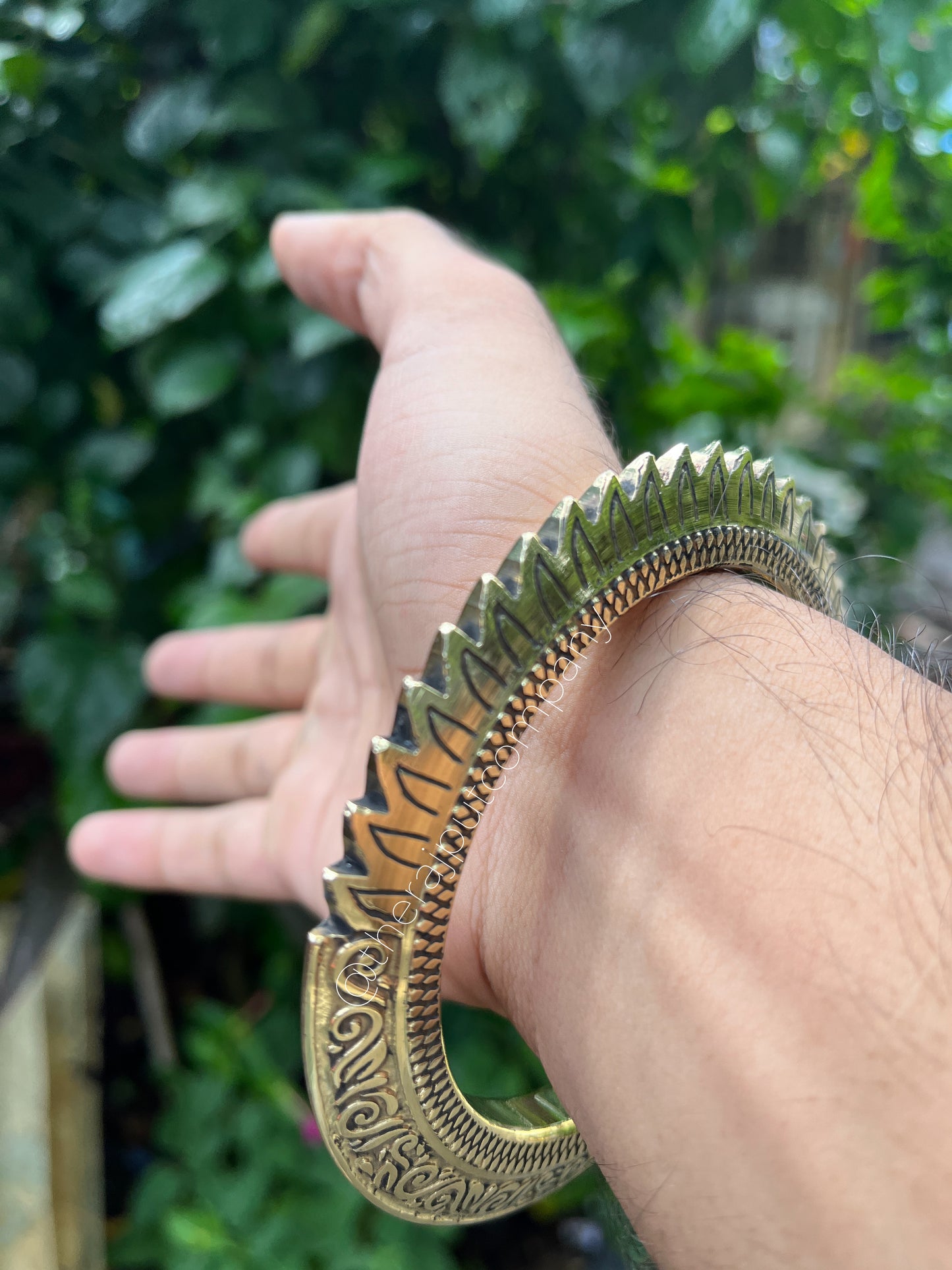 Brass Handengraved Kada With Spikes