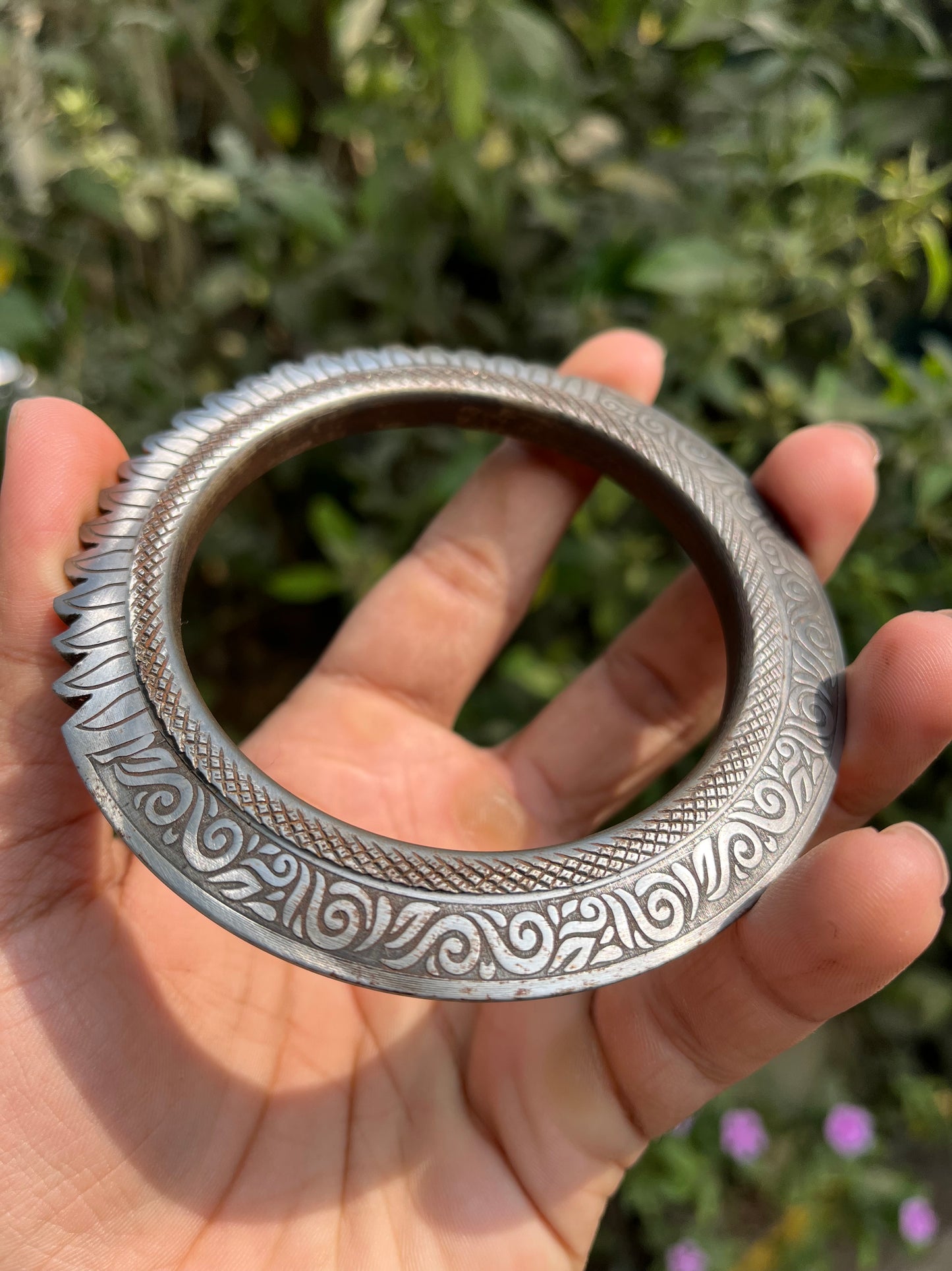 Handmade Engraved Kada With spikes